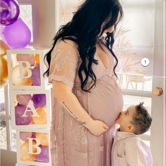 PinkBlush Mauve Lace Mesh Overlay Maternity Maxi Dress - Picture 7 of 7